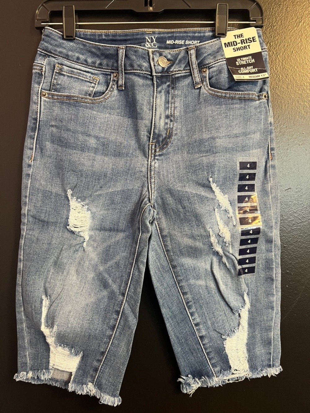NY&Co Light Blue Mid-Rise Cropped Denim Shorts - Picture 1 of 4